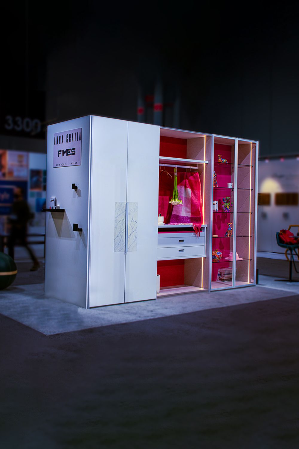 Sleek and functional wardrobe unit exhibited at ICFF.